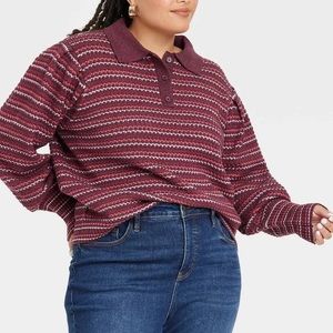 Ava & Viv Women's Plus Size Collared Pullover Sweater Purple 2X